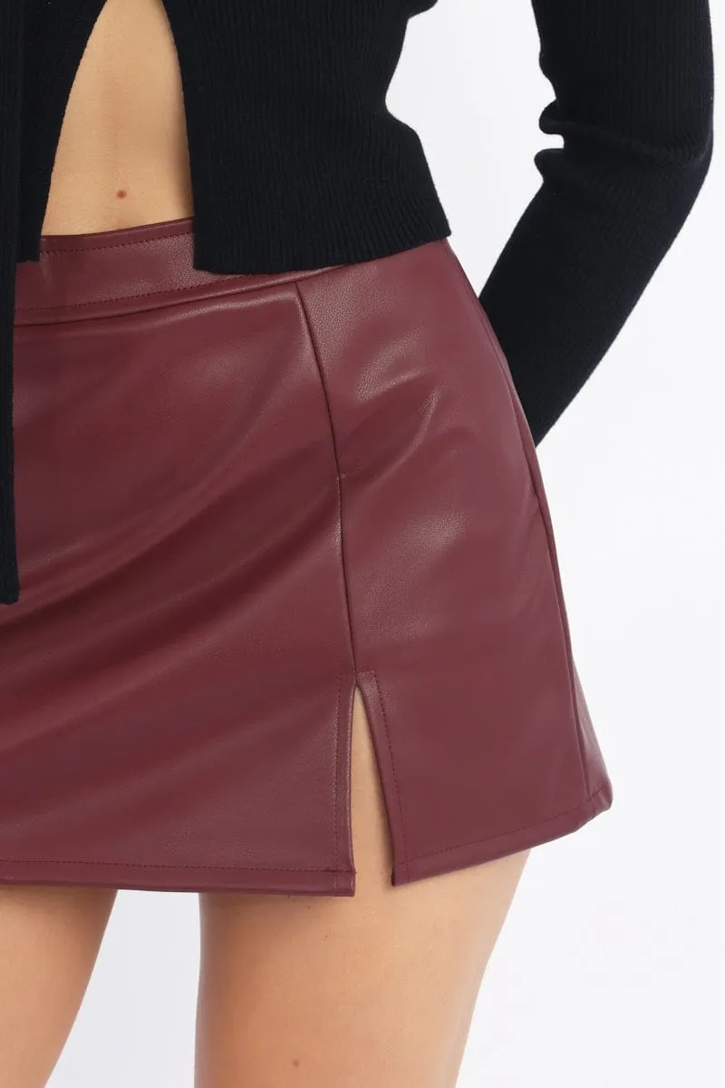 Red PU Skort Skirt Mid Rise Mini Slight Stretch sold by Ally Fashion product image thumbnail 5