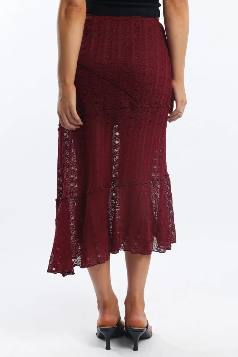 Red Lace Midi Skirt sold by Ally Fashion product image thumbnail 4