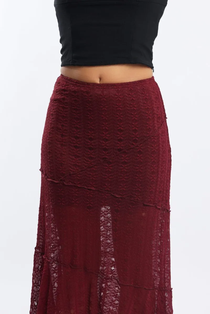 Red Lace Midi Skirt sold by Ally Fashion product image thumbnail 5