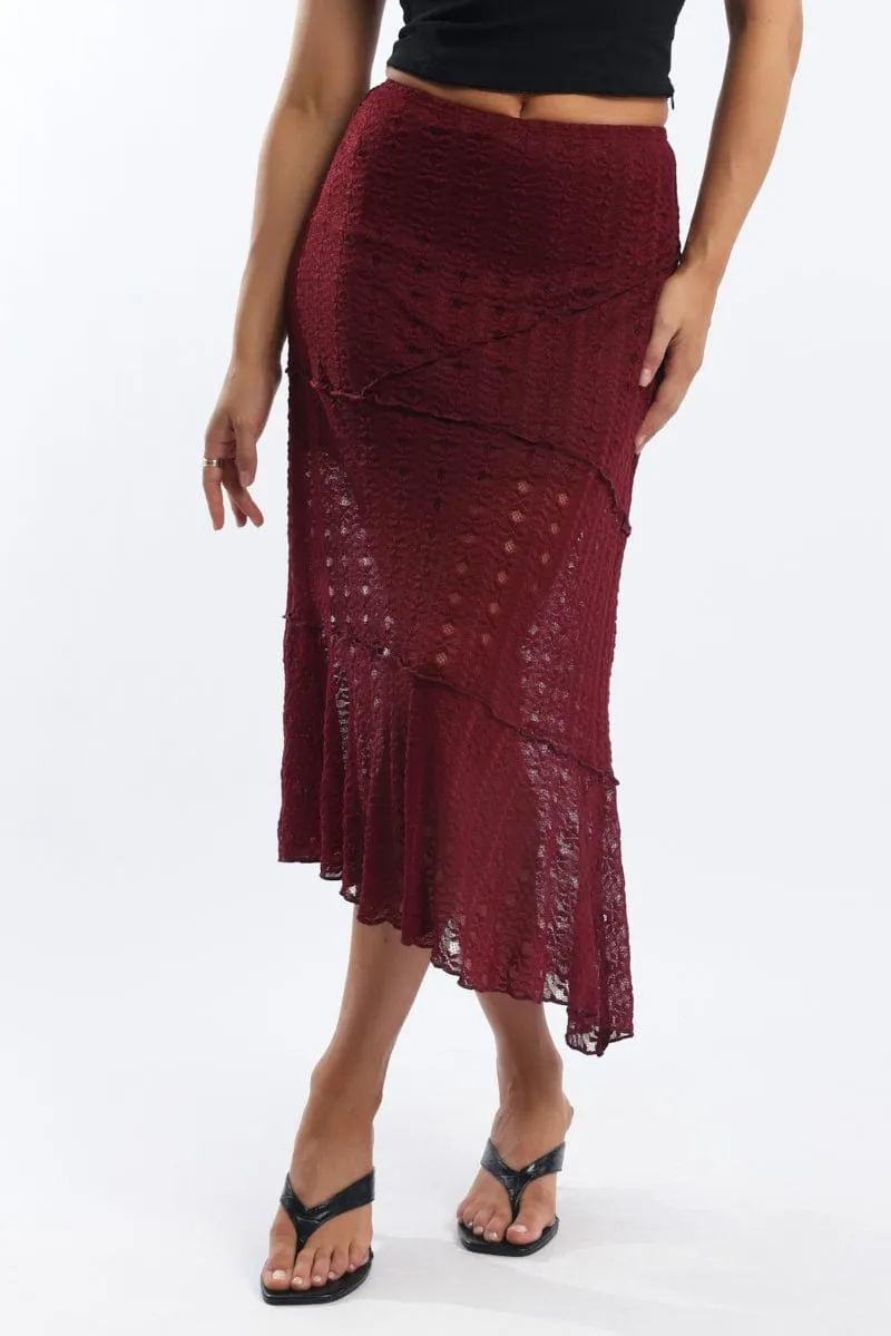 Red Lace Midi Skirt sold by Ally Fashion product image thumbnail 2