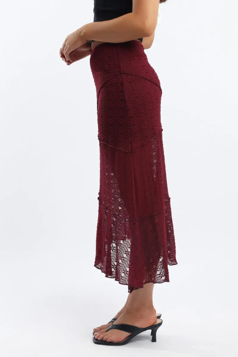 Red Lace Midi Skirt sold by Ally Fashion product image thumbnail 3