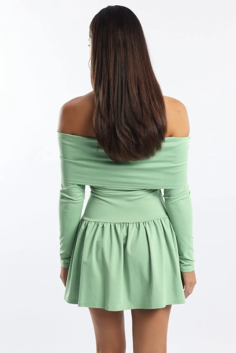Green Off Shoulder Mini Dress sold by Ally Fashion product image thumbnail 4