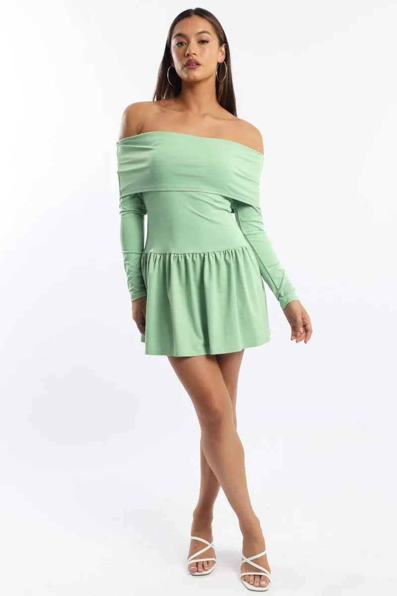 Green Off Shoulder Mini Dress sold by Ally Fashion