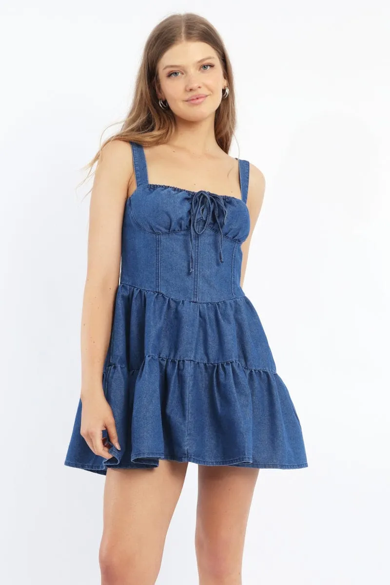 Blue Fit And Flare Dress Mini Gathered Bust sold by Ally Fashion