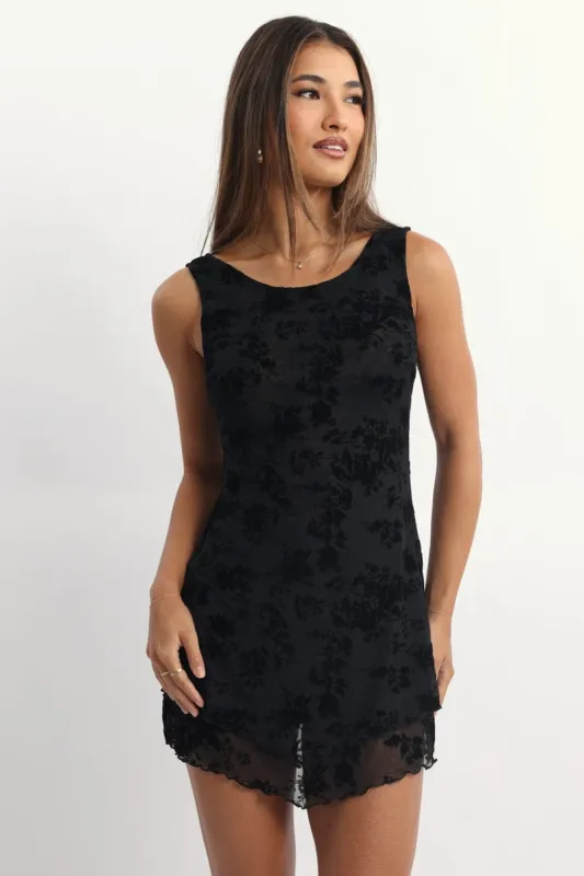 Black Mini Dress Burn Out sold by Ally Fashion