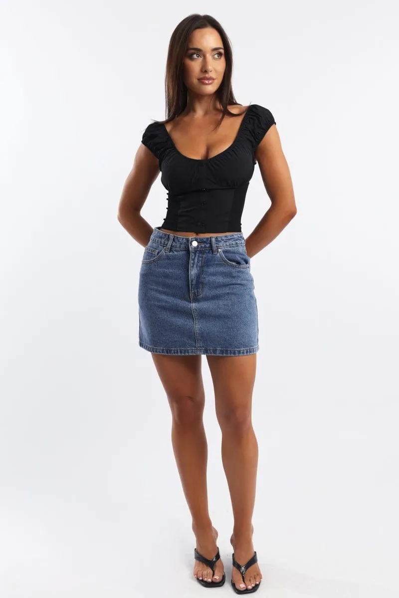 Denim Mini Skirt Mid Rise Relaxed Fit sold by Ally Fashion