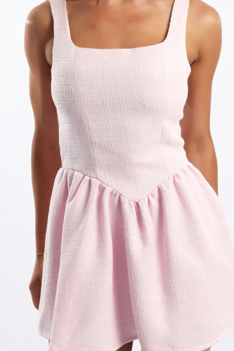 Pink Mini Dress Square Neck Tweed Fabric sold by Ally Fashion product image thumbnail 5