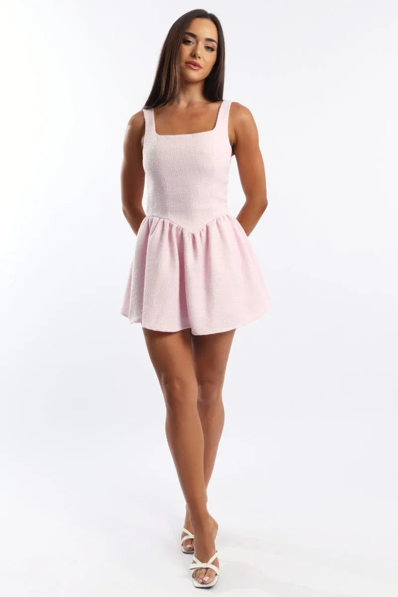 Pink Mini Dress Square Neck Tweed Fabric sold by Ally Fashion product image thumbnail 2
