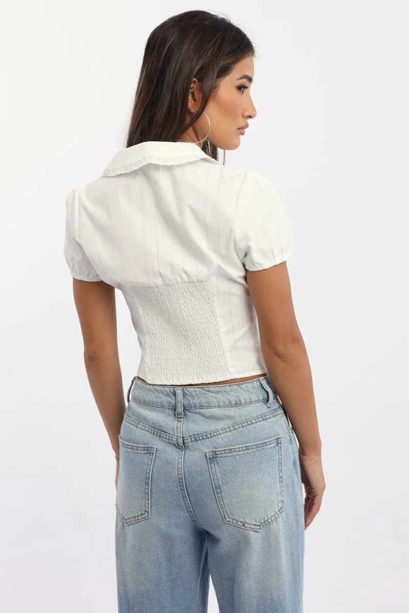 White Puff Sleeve Shirt Peter Pan Collar Button Up sold by Ally Fashion product image thumbnail 4