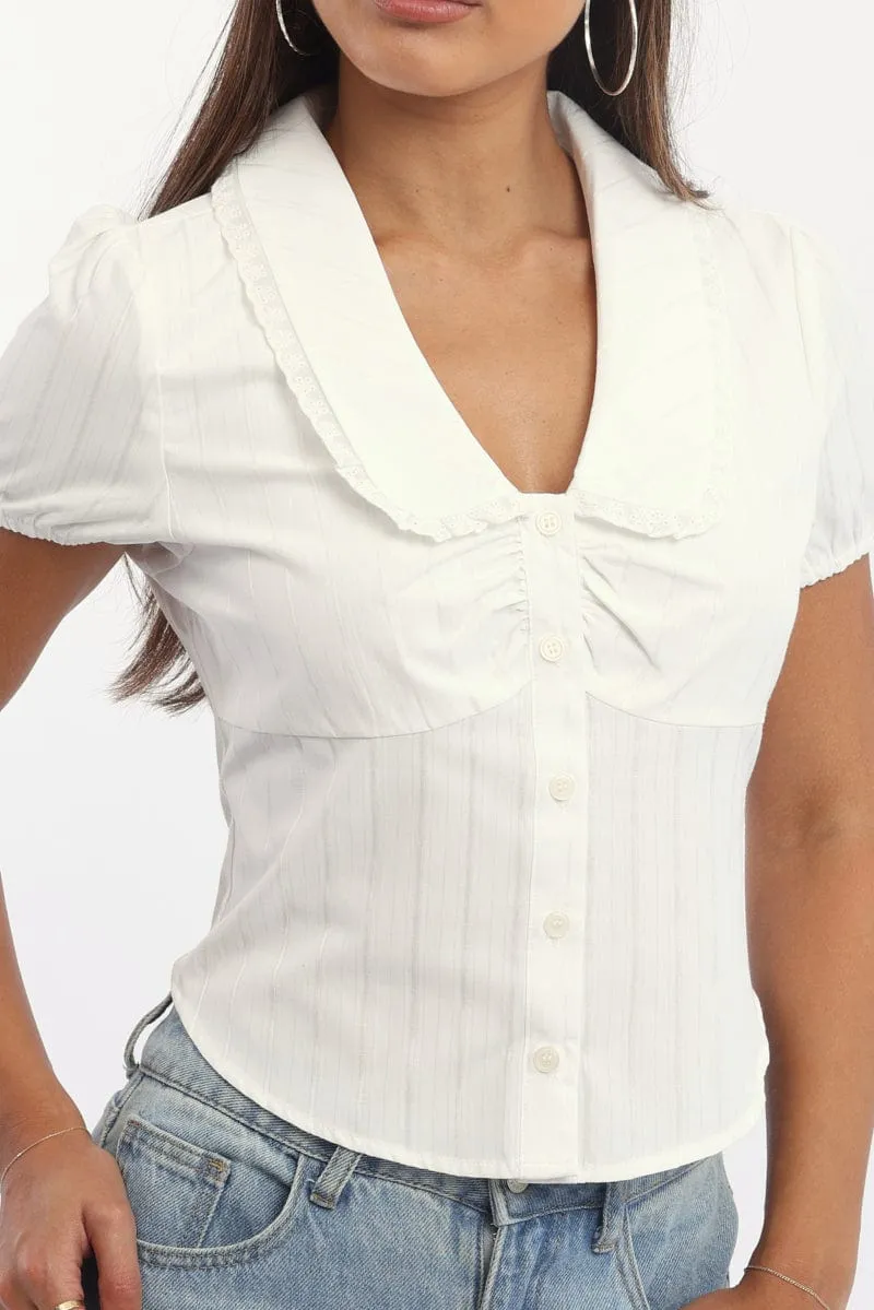 White Puff Sleeve Shirt Peter Pan Collar Button Up sold by Ally Fashion product image thumbnail 5