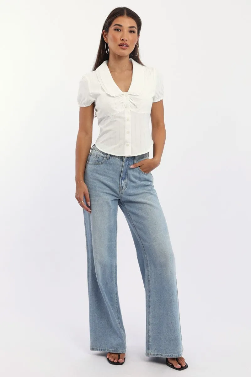 White Puff Sleeve Shirt Peter Pan Collar Button Up sold by Ally Fashion product image thumbnail 2