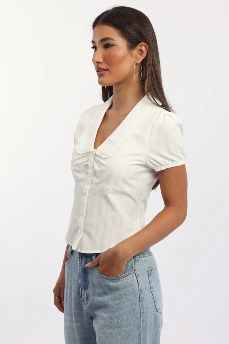 White Puff Sleeve Shirt Peter Pan Collar Button Up sold by Ally Fashion product image thumbnail 3