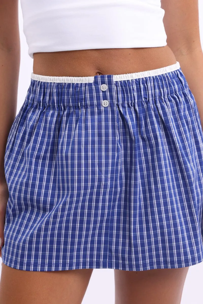Blue Check Boxer Mini Skirt Mid Rise Relaxed Fit sold by Ally Fashion product image thumbnail 5