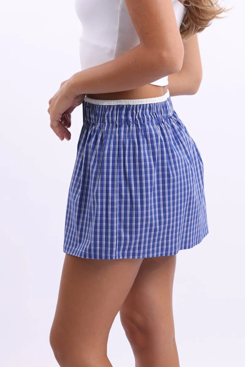 Blue Check Boxer Mini Skirt Mid Rise Relaxed Fit sold by Ally Fashion product image thumbnail 3