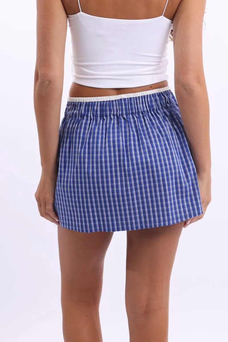 Blue Check Boxer Mini Skirt Mid Rise Relaxed Fit sold by Ally Fashion product image thumbnail 4