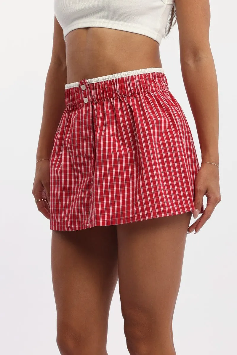 Red Check Boxer Mini Skirt Mid Rise Relaxed Fit sold by Ally Fashion product image thumbnail 3