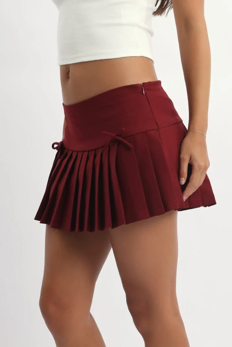 Red Pleated Skort Skirt sold by Ally Fashion product image thumbnail 3