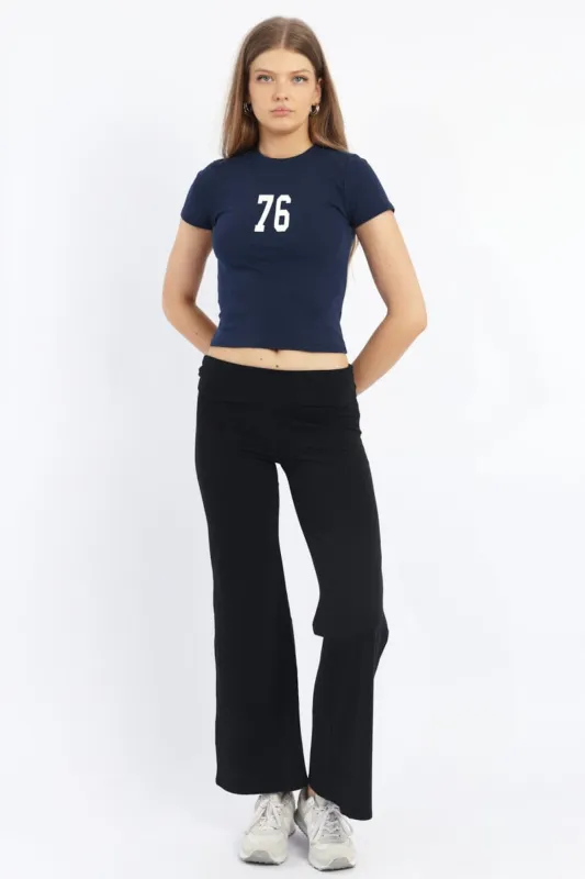 Black Wide Leg Pants Folded Waist Jersey sold by Ally Fashion