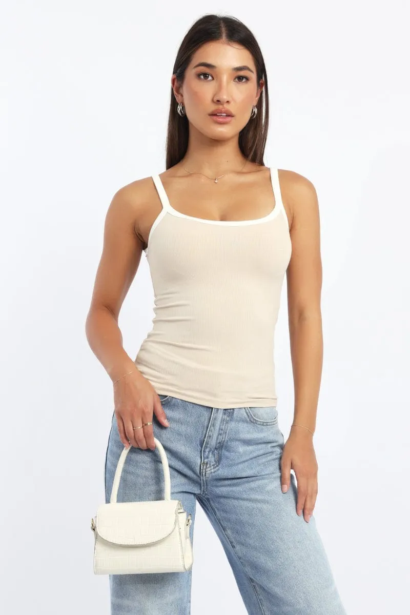 Beige Tank Top Sleeveless Rib sold by Ally Fashion
