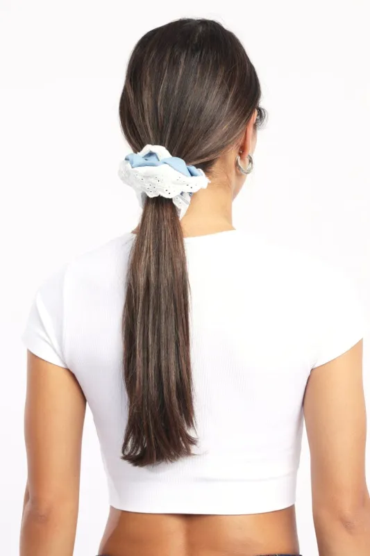 Denim Lace Trim Oversized Scrunchie sold by Ally Fashion