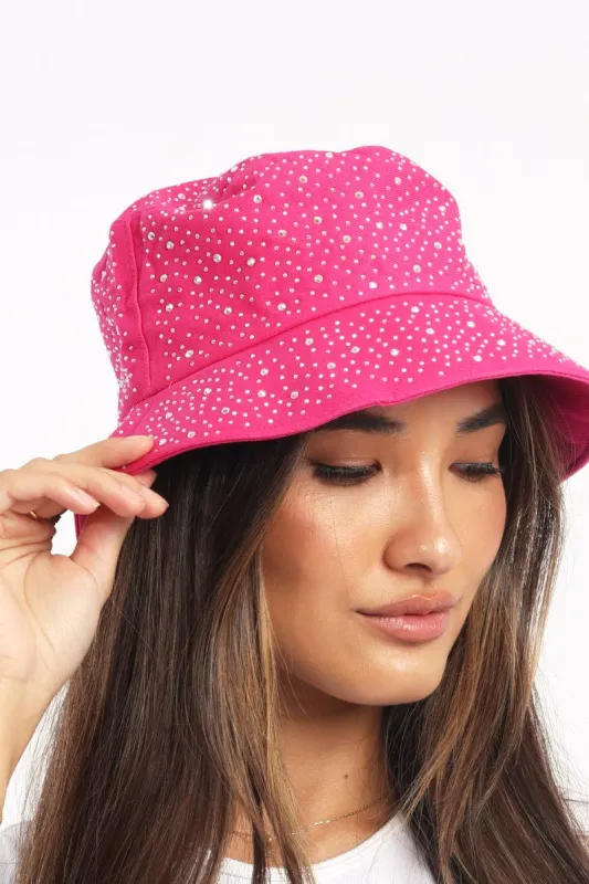 Pink Rhinestones Bucket Hat sold by Ally Fashion