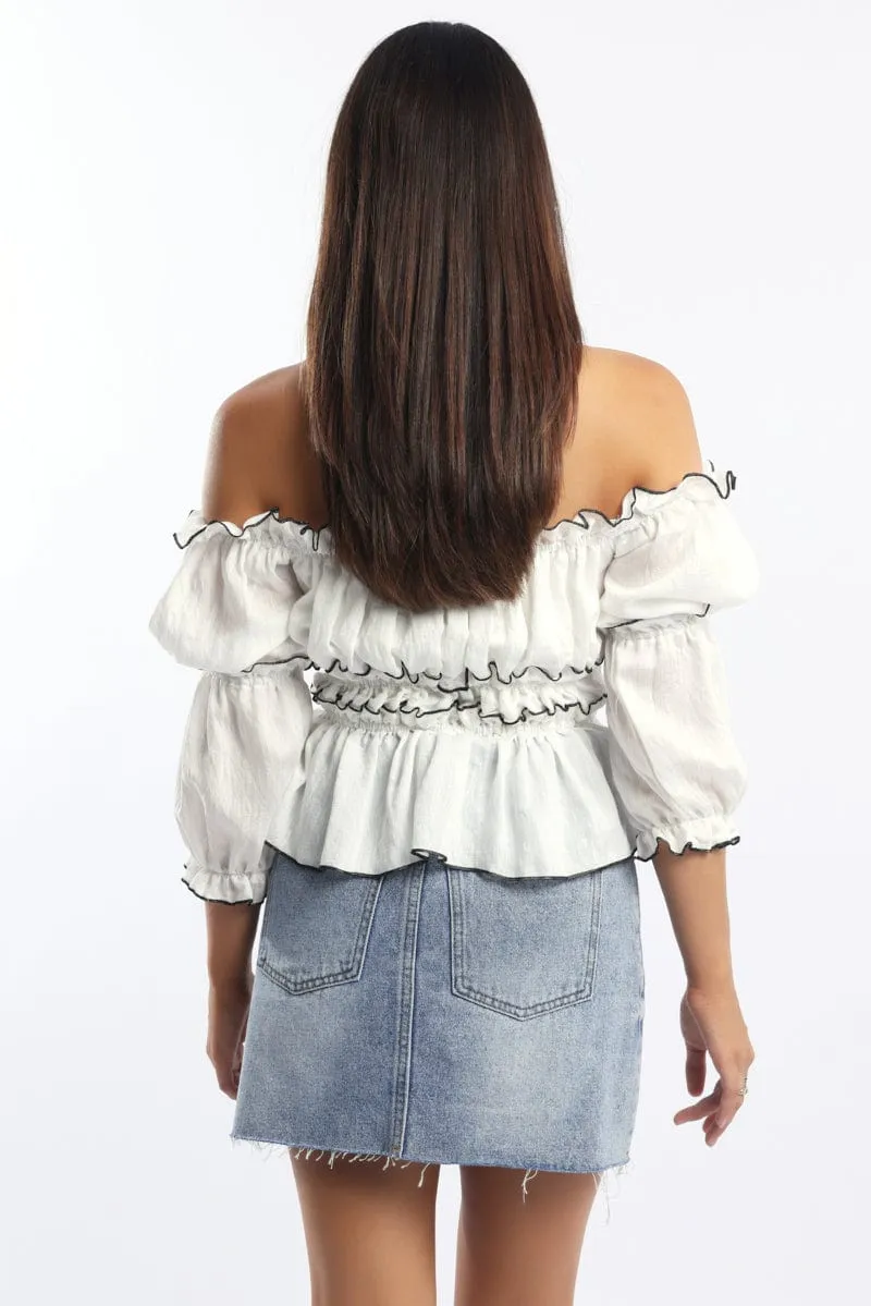 White Off Shoulder Top Mid Sleeve Gathered Detail sold by Ally Fashion product image thumbnail 4