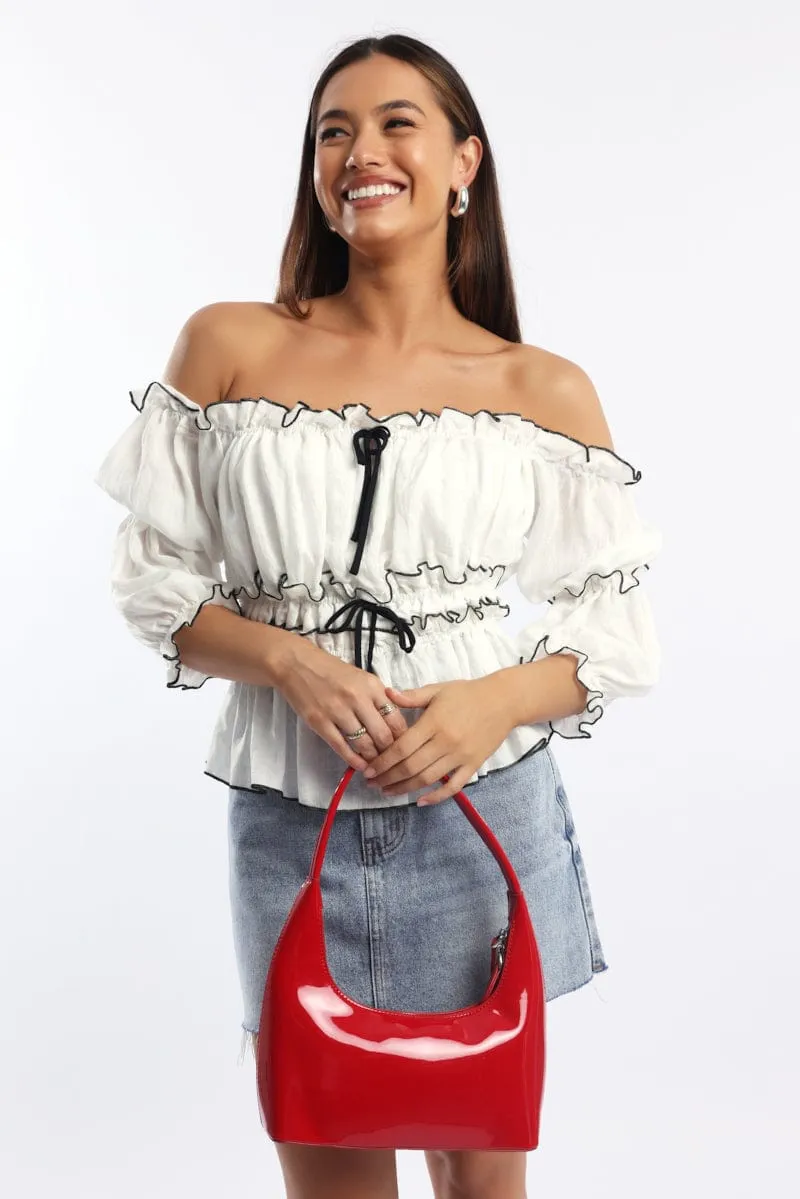 White Off Shoulder Top Mid Sleeve Gathered Detail sold by Ally Fashion product image thumbnail 2