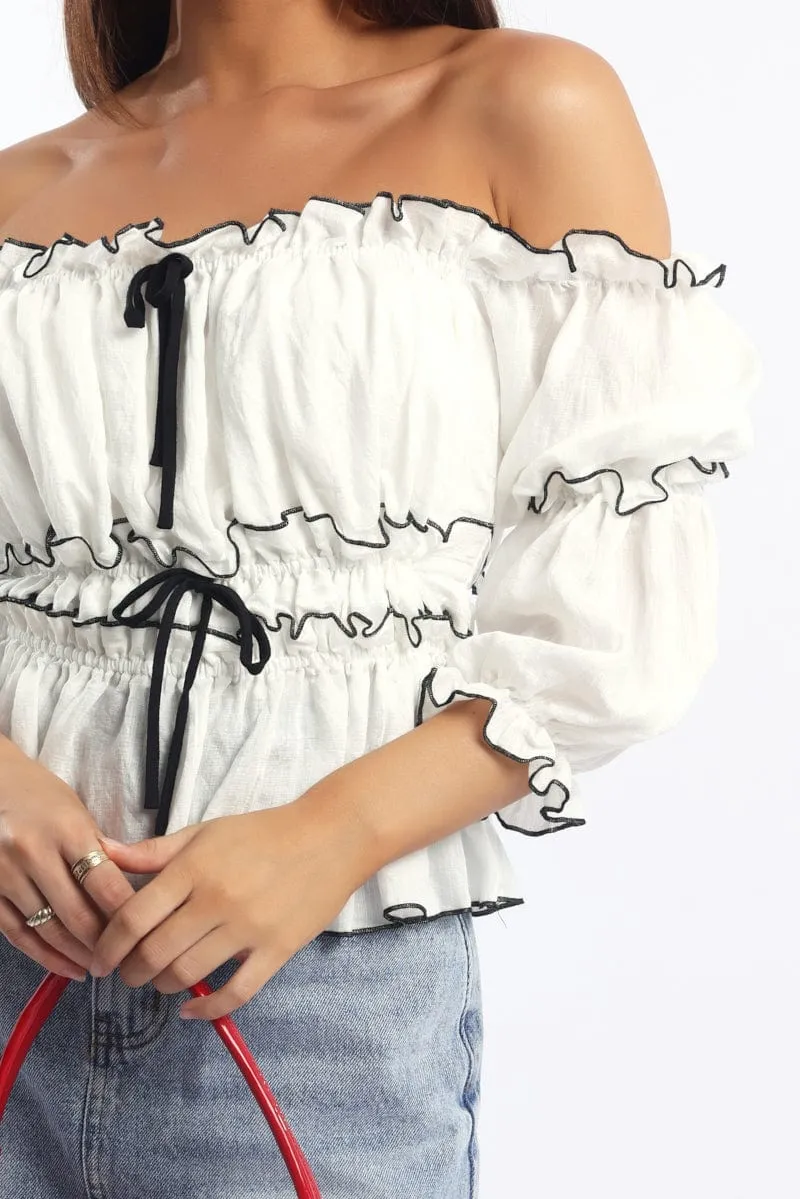 White Off Shoulder Top Mid Sleeve Gathered Detail sold by Ally Fashion product image thumbnail 5