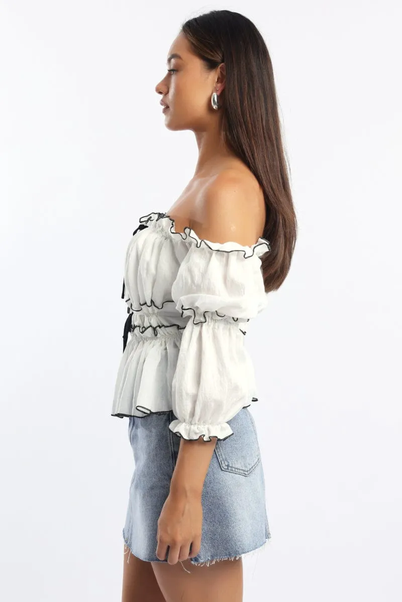 White Off Shoulder Top Mid Sleeve Gathered Detail sold by Ally Fashion product image thumbnail 3