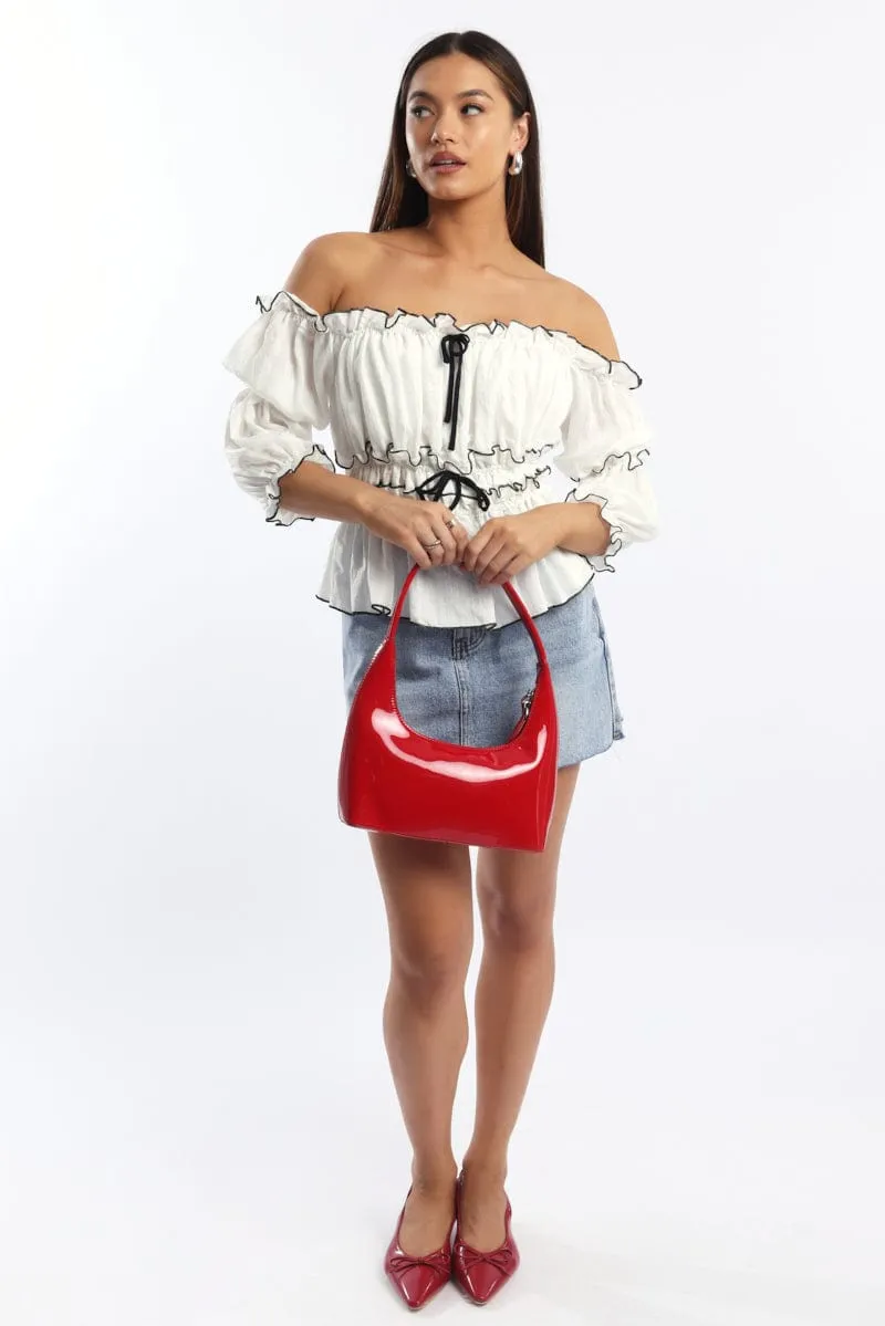 White Off Shoulder Top Mid Sleeve Gathered Detail sold by Ally Fashion