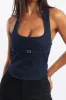 Denim Denim Halter Top Sleeveless Scoop Neck Shirred sold by Ally Fashion