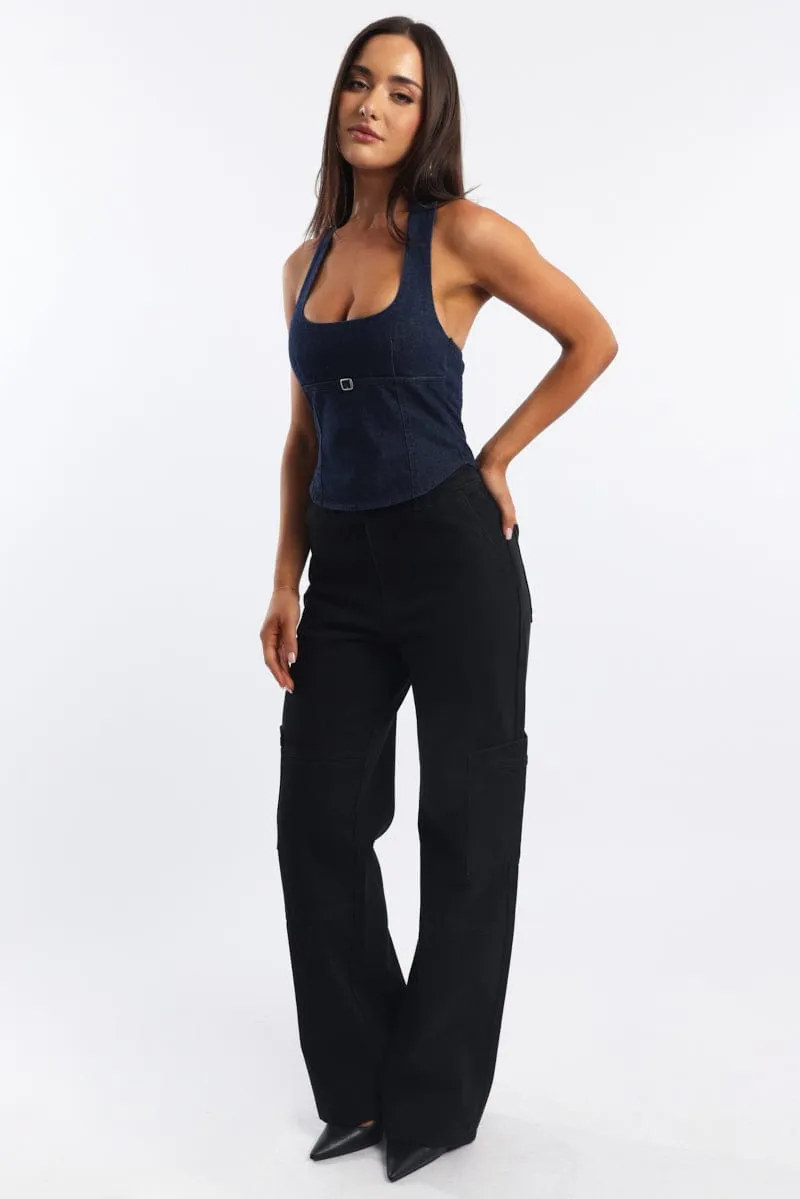 Denim Denim Halter Top Sleeveless Scoop Neck Shirred sold by Ally Fashion product image thumbnail 2