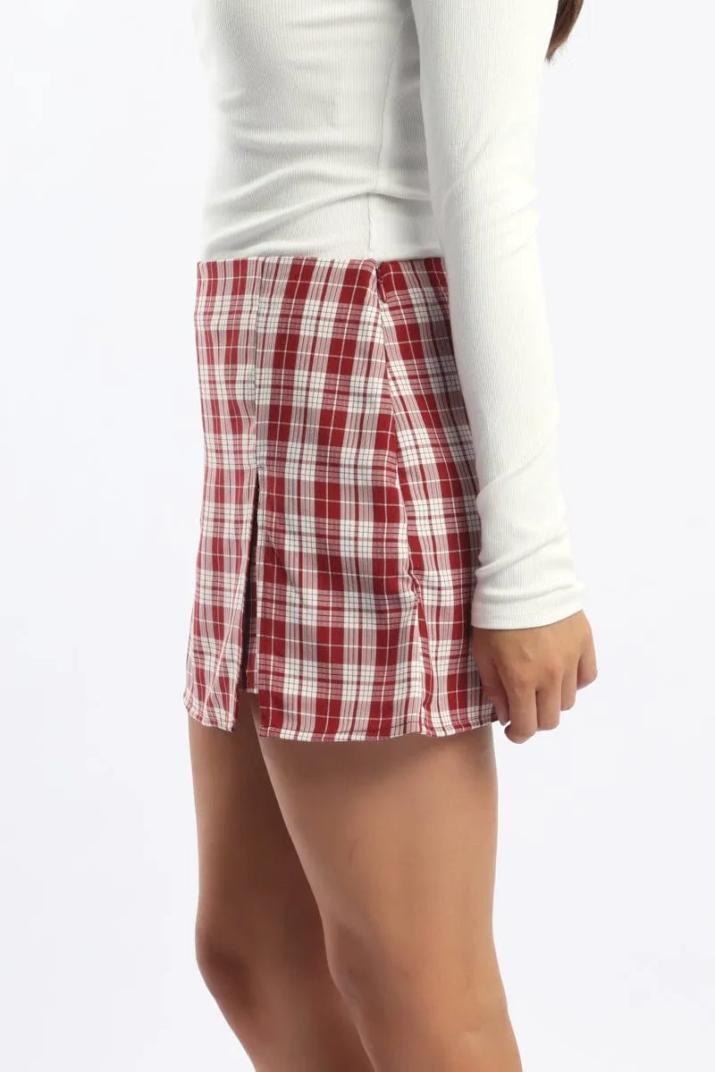 Red Check Mini Skort Skirt Mid Rise Tailored Lined sold by Ally Fashion product image thumbnail 3