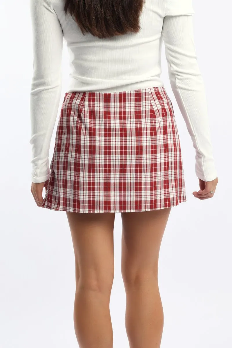 Red Check Mini Skort Skirt Mid Rise Tailored Lined sold by Ally Fashion product image thumbnail 4