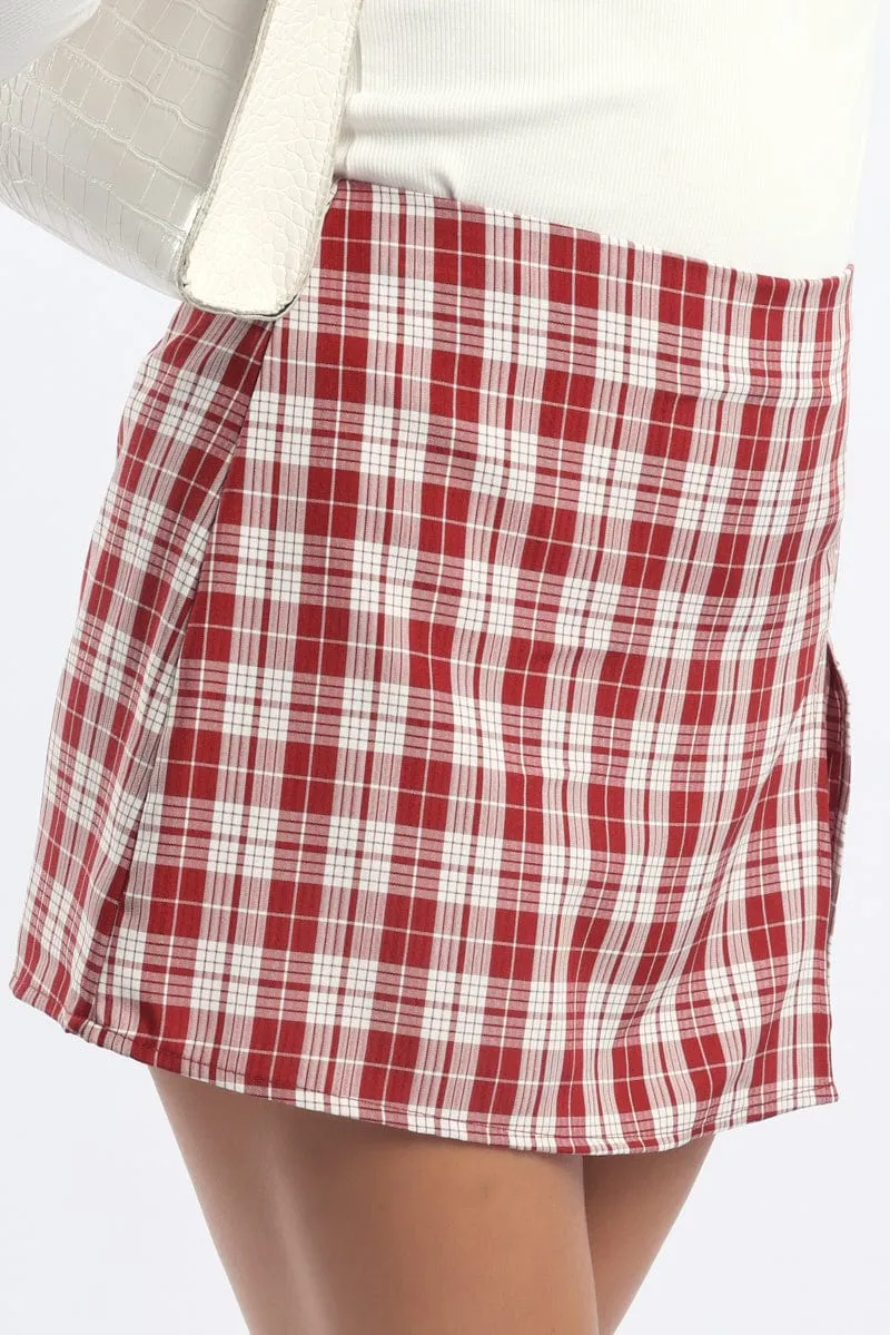 Red Check Mini Skort Skirt Mid Rise Tailored Lined sold by Ally Fashion product image thumbnail 5