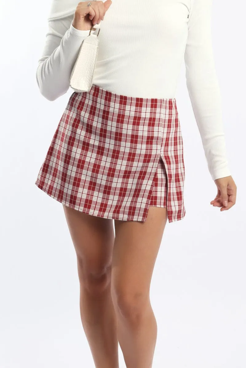 Red Check Mini Skort Skirt Mid Rise Tailored Lined sold by Ally Fashion product image thumbnail 2