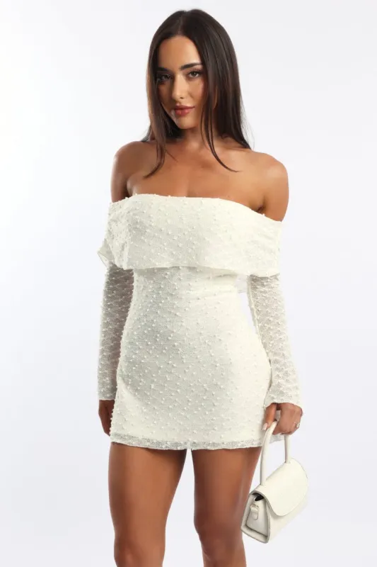 White Off Shoulder Dress Long Sleeve sold by Ally Fashion
