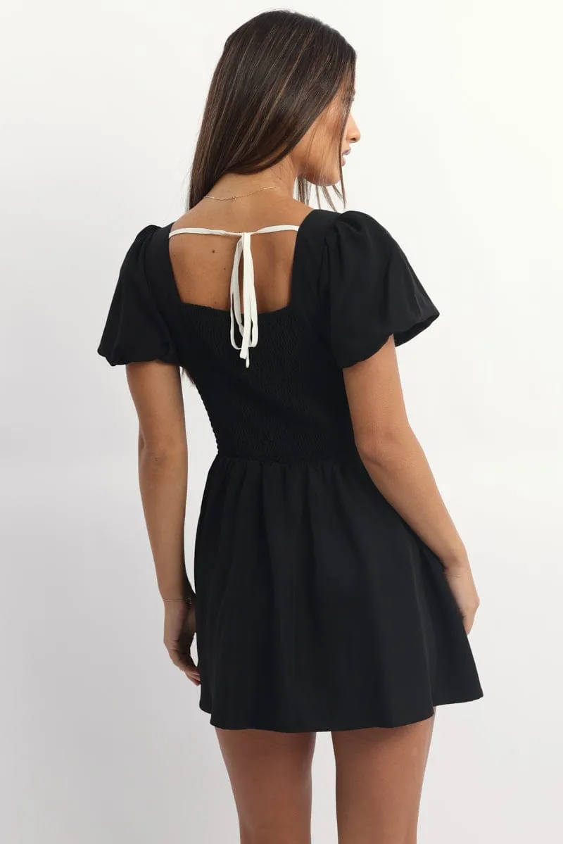 Black Ruffle Playsuit Short Sleeve Front Tie sold by Ally Fashion product image thumbnail 4