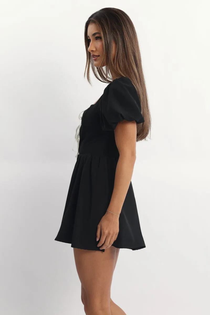 Black Ruffle Playsuit Short Sleeve Front Tie sold by Ally Fashion product image thumbnail 3