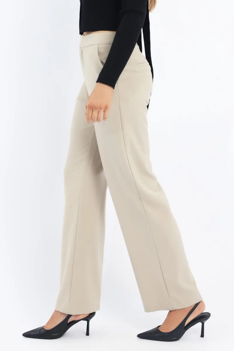 Beige Slim Pant Straight Fit sold by Ally Fashion product image thumbnail 3