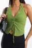 Green Halter Top Sleeveless Ruched Front sold by Ally Fashion