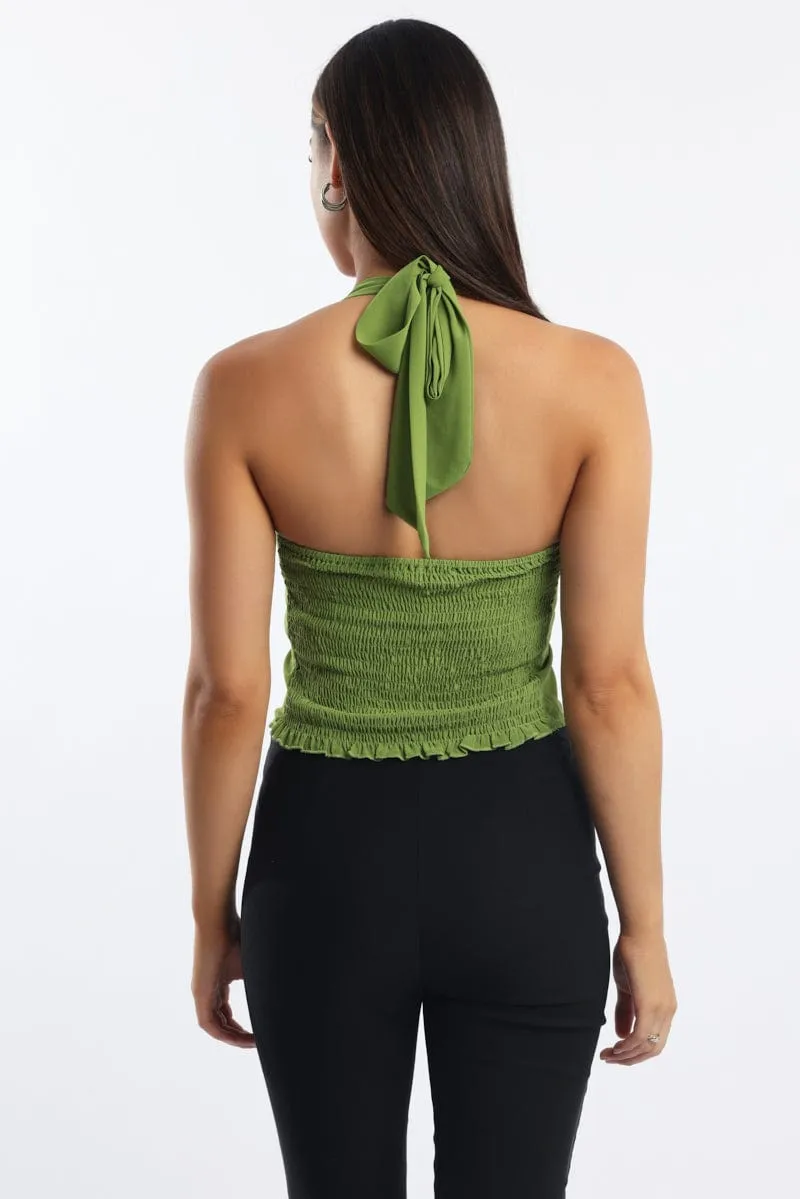 Green Halter Top Sleeveless Ruched Front sold by Ally Fashion product image thumbnail 4