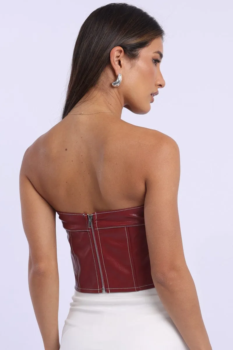 Red PU Corset Bandeau Sleeveless Sweetheart Neckline sold by Ally Fashion product image thumbnail 4