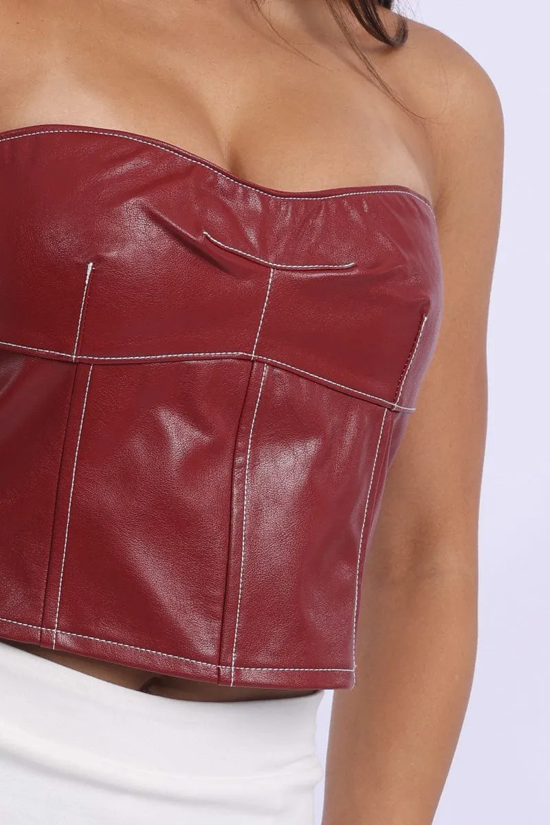 Red PU Corset Bandeau Sleeveless Sweetheart Neckline sold by Ally Fashion product image thumbnail 5