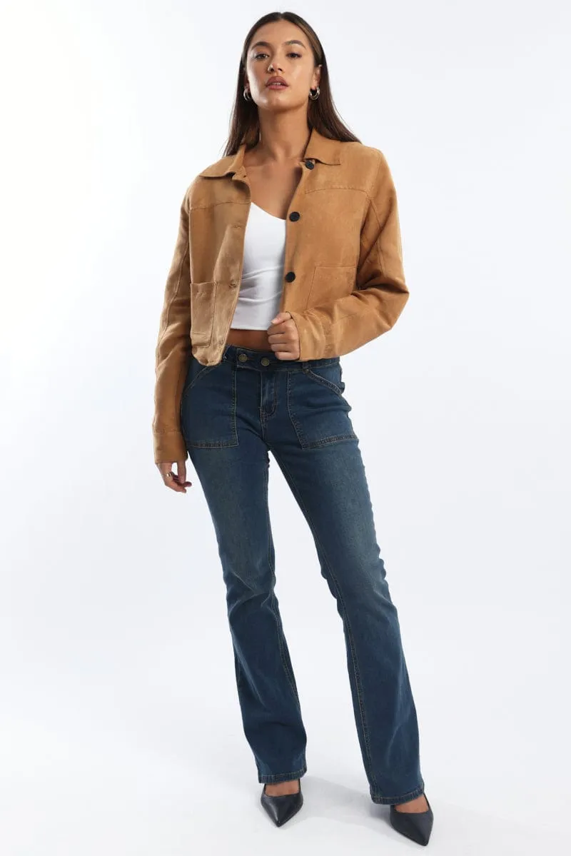 Beige Crop Jacket Suede sold by Ally Fashion