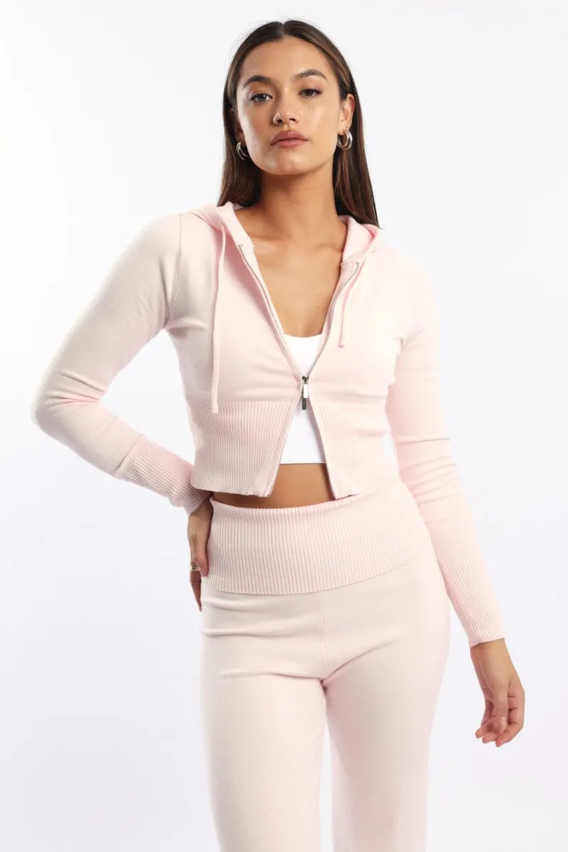 Pink Hooded Knit Cardigan sold by Ally Fashion