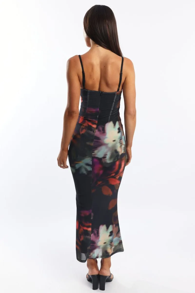 Black Floral Bodycon Dress Singlet Cowl Neck Maxi sold by Ally Fashion product image thumbnail 4