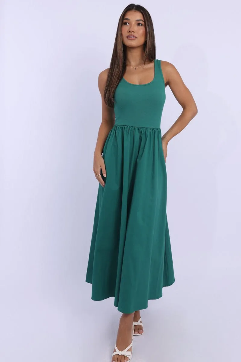 Green Midi Dress Ribbed Bodice sold by Ally Fashion