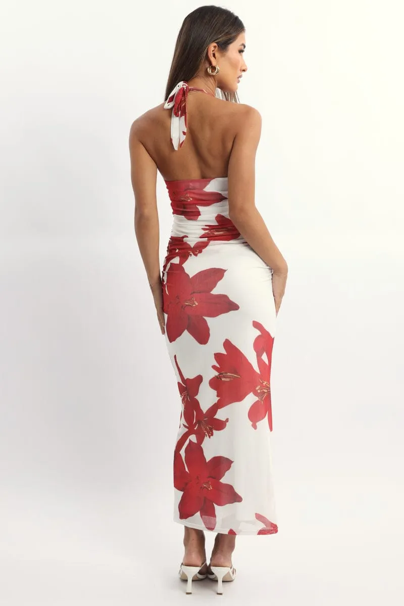 White Floral Bodycon Dress Halter Neck sold by Ally Fashion product image thumbnail 4