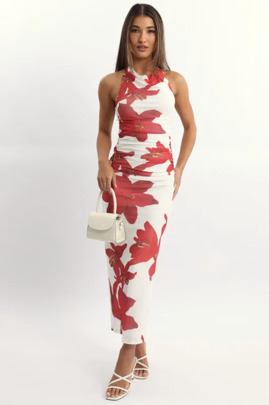 White Floral Bodycon Dress Halter Neck sold by Ally Fashion